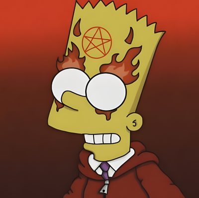 the simpsons is wearing a red hoodie and has a pentagramil on his head Bart Simpson Halloween Evil Bart, Bart Simpson Demon, Bart Demon, Simpsons Devil, Simpsons Demon, saddle brown