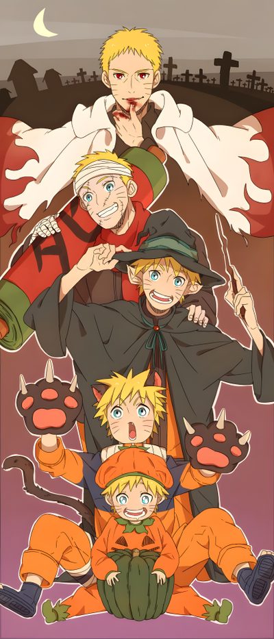 an anime poster with many different characters on it Naruto Halloween Naruto Halloween Gif, Naruto Halloween Drawing, Naruto Pumpkin, sienna
