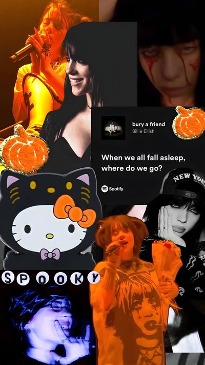 the collage has pictures of people with cats on them Billie Eilish Halloween Halloween, Billie Eilish, Pretty, black