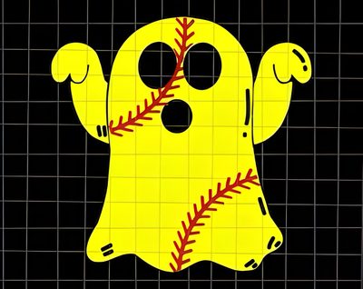 a yellow ghost with a baseball on it's back Halloween Softball Ghost Bats Softball, Softball Happy Face Svg, Halloween Softball Shirts, black