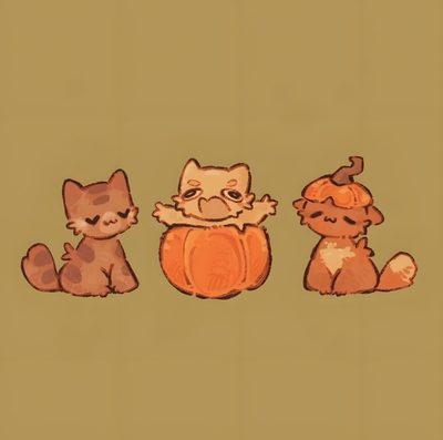 three cats and a dog sitting next to each other on a brown background with orange accents Trio Halloween Cat Doodle, Images Kawaii, Animal Doodles, Cute Sketches, Funny Doodles, Cute Doodle Art, peru