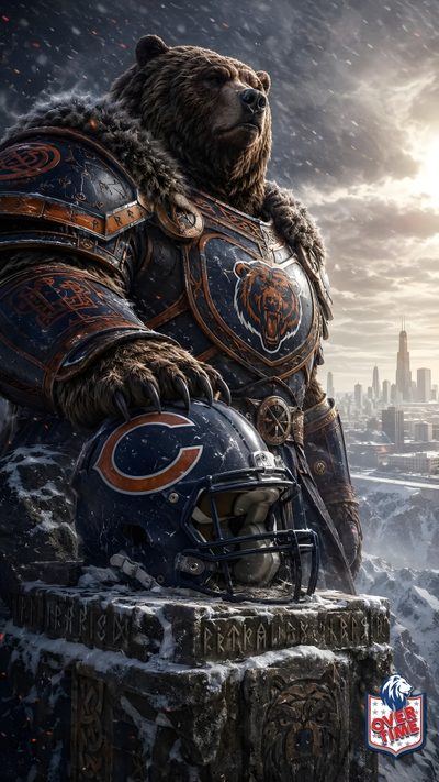 a large bear wearing a helmet and holding a football in its paws on top of a snowy mountain Chicago Bears Halloween Bear Pictures, Bears, Chicago Bears, Football Team, Hockey, Chicago, dark slate gray