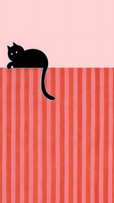 a black cat sitting on top of a red and white striped wall Halloween Cat Stripes Stripes, light coral
