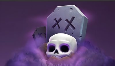 there is a skull sitting in the middle of a pile of rocks with crosses on it Clash Royale Halloween Clash Of Clans Skull, Graveyard Hd, Graveyard Background Cartoon, dark slate gray