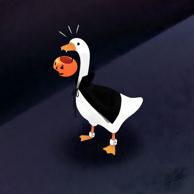 a cartoon duck with an orange pumpkin in its mouth Halloween Duck Halloween Duck Pfp, Duck Thanksgiving Meme, Funny Goose Meme 4k, dark slate gray
