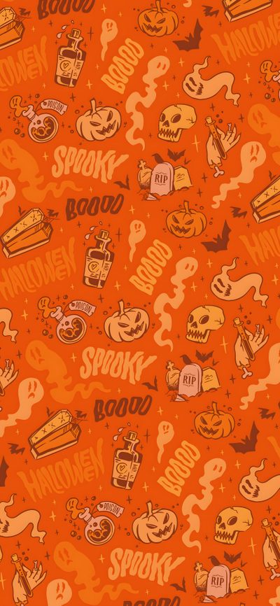 an orange background with halloween related items Orange Halloween Iphone Spirit Halloween Background, Spirit Halloween, Halloween Backgrounds For Ipad, orange red