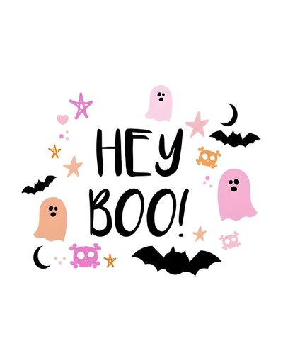 the words hey boo are surrounded by bats and stars Cute Halloween Hey Boo Cute Halloween Words, Pink Aesthetic Halloween Text, Hey Boo Halloween Sayings, white