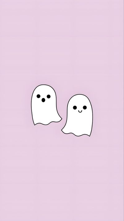 two white ghost faces on a pink background Best Friend Halloween Aesthetic Cute Pink Ghost, Cute Halloween Bff, Apple Halloween, gainsboro