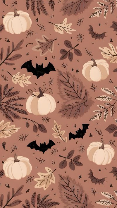 a bat and pumpkin pattern on a brown background Fall Halloween Backgrounds Halloween, Autumn Phone, Halloween Iphone Backgrounds, Castlevania, indian red