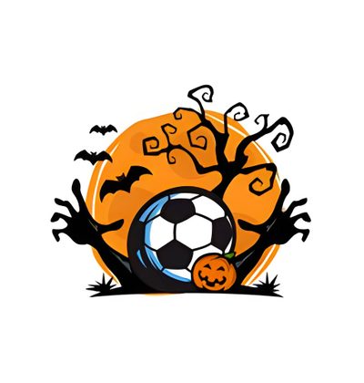 a soccer ball with bats and pumpkins on it in front of a full moon Halloween Football Halloween Soccer, Halloween Soccer Gif, Halloween Pumpkin Soccer Ball, white