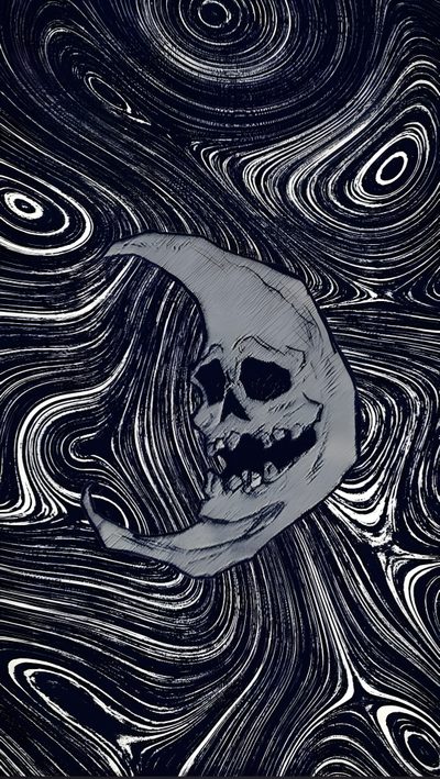 a black and white drawing of a skull on a crescent moon with swirls in the background Lockscreen Grunge Edgy Aesthetic Halloween Aesthetic Skull Pfp, Skeleton Widget, Skeleton Widget Aesthetic, black