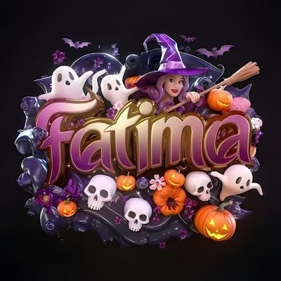 a sign that says falima surrounded by skulls and pumpkins with a witch's hat on top Halloween-themed Name Halloween,