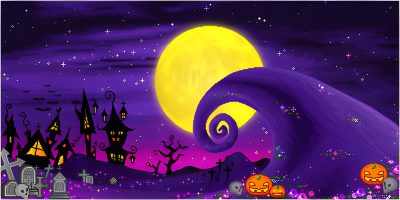 an animated halloween scene with pumpkins in the foreground and a full moon in the background Pink Halloween Gif Cute Halloween Pfp Gif, Purple Halloween Discord Banner, Halloween Banner, midnight blue
