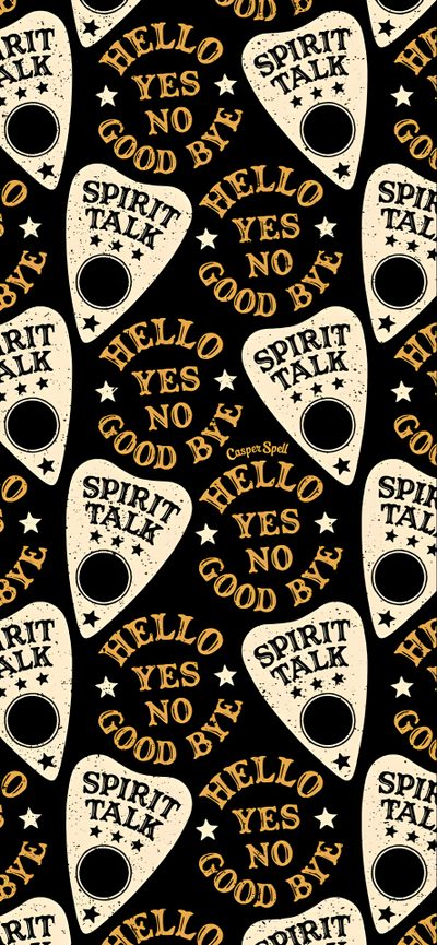 a black and gold pattern with white guitar pickers on the bottom right hand corner Halloween Ouija Planchette Ouija Board Pattern, Halloween Ouija Board Background, Ouija Board, black