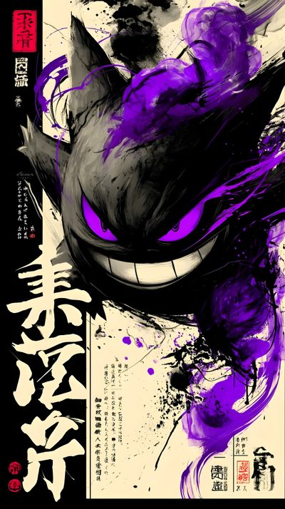 an image of a cat with purple paint on it Gengar Halloween Ghost Type, Pokemon Anime Characters, Tatuagem Pokemon, Ghost Type Pokemon, indigo