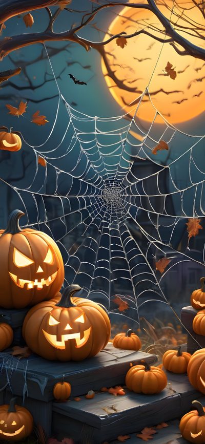 halloween pumpkins and spider web with full moon in the background Lock Screen Ipad Lock Screen Halloween Ipad Halloween Image, 3d Iphone Halloween, Halloween Screensavers, dark slate gray