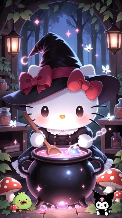 hello kitty is cooking in a caulder full of mushrooms and other items for halloween Halloween Hello Kitty 3d Hello Kitty Imagenes, Castle Bedroom Kids, Hello Kitty Backgrounds, dark slate gray