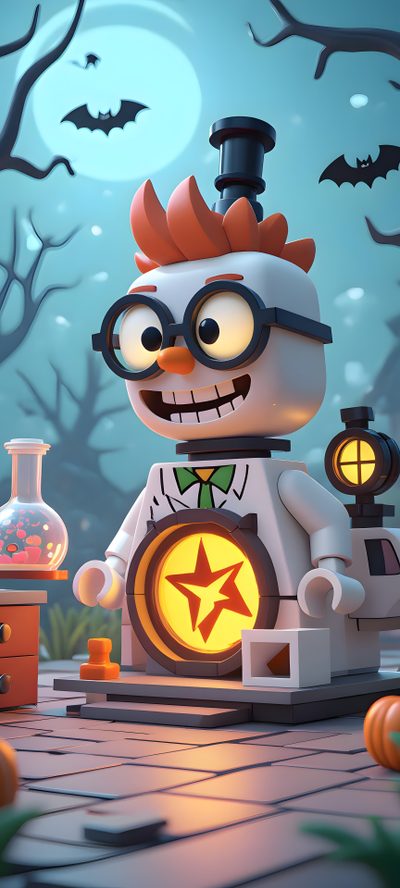 a cartoon character with glasses and a star in front of some pumpkins on the ground Halloween Lego Iphone, Halloween Cartoon 4k, Cool Lego Phone, Full Hd Lego Phone, 4k Lego, light slate gray