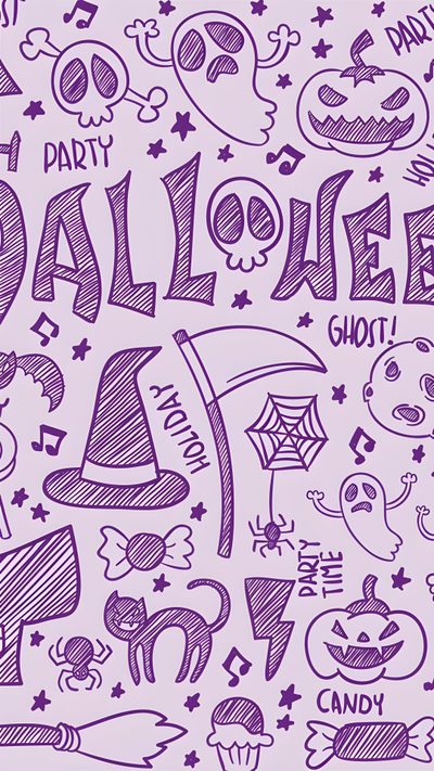 purple halloween doodles on a white background Halloween Jumble -faded Purple Halloween Backgrounds Purple, Halloween Iphone Purple, Pastel Purple Halloween, gainsboro