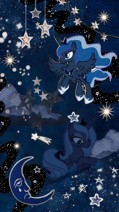 the pony is flying through the night sky with stars and moon in it's mouth Halloween Pony My Little Pony Videos, Mlp Luna, Celestia And Luna, Nightmare Moon, midnight blue