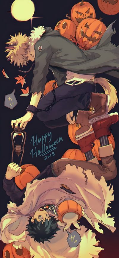 an anime poster with pumpkins and witches on it Mha Halloween Phone Mha Fall, My Hero Academia Thanksgiving, Aesthetic Mha Halloween, dark olive green