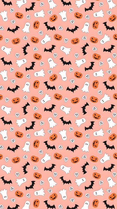 an orange and black background with lots of white ghost heads on the top of them Roller Rabbit Halloween Cute Halloween Backgrounds, Cute Backgrounds Halloween, Preppy Halloween Ipad, light pink