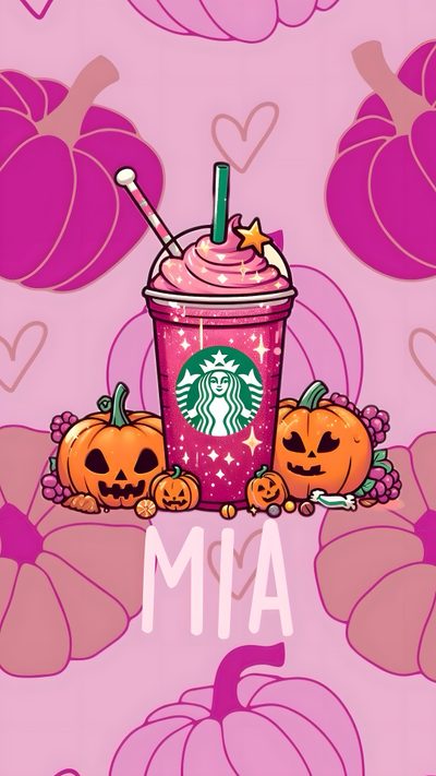 starbucks halloween wallpaper with pumpkins and jack - o'- lanterns on it Halloween Starbucks Preppy Pink Fall, Fall Roller Rabbit, Preppy Homescreen Halloween, Starbucks Preppy, plum