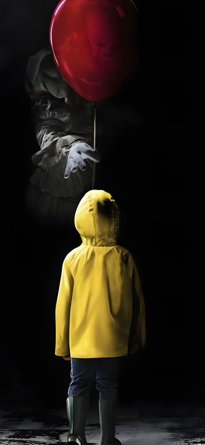 a person in yellow raincoat holding a red balloon Halloween 2 Iphone Hd Pennywise Background, It Stephen King, Original Pennywise, black