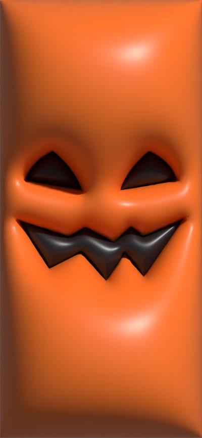 an orange square with black lines and a smiling face 3d Iphone Halloween 3d Fall Iphone, Jelly Halloween, Halloween Puffy, Spooky Smile, Fall 3d, chocolate