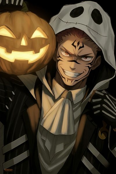 a cartoon character holding a jack o lantern Sukuna Halloween Jujutsu, Anime Boyfriend, Dibujos Animados Bonitos, Anime Guys, Halloween, dark slate gray