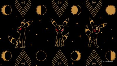 an image of some animals in the night sky with moon and stars on black background Halloween Umbreon Eevee Halloween, Umbreon Ipad, Umbreon Pc, Eevee Silhouette Aesthetic, Umbreon Banner, black