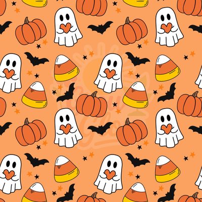 halloween seamless pattern with pumpkins, ghost and bats on an orange background for wallpaper Halloween Candy Corn Preppy Halloween Laptop, Fall Printables, Planner Paper, Image Halloween, sandy brown