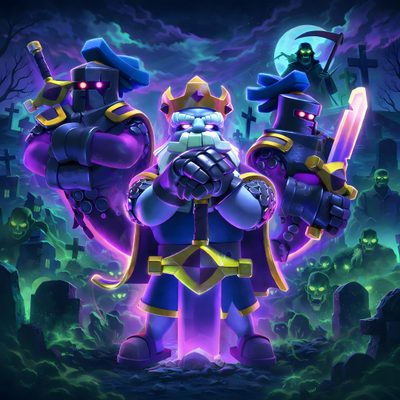an image of a cartoon character holding two swords Clash Royale Halloween Clash Royale Aesthetic, Clash Royale Art, Clash Royale, Clash Of Clans, midnight blue
