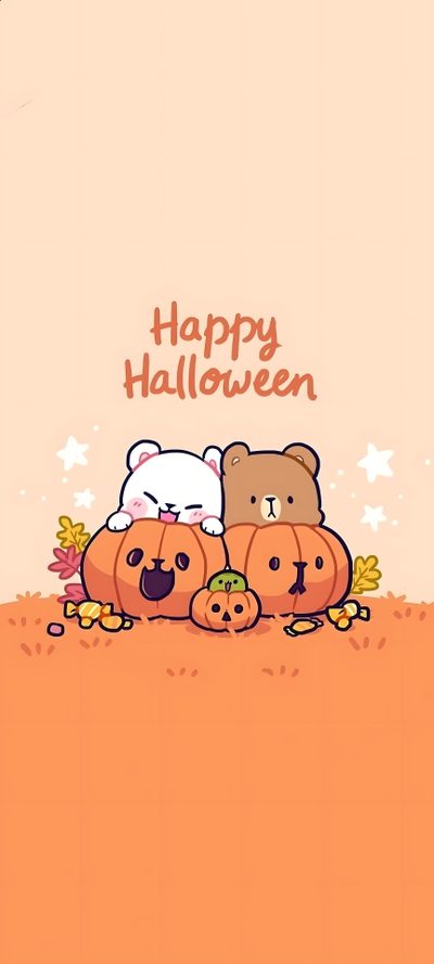 two bears and pumpkins with the words happy halloween Milk And Mocha Halloween Halloween Couple Iphone, Matching Halloween For Couples, Milk And Mocha Bear Halloween, bisque