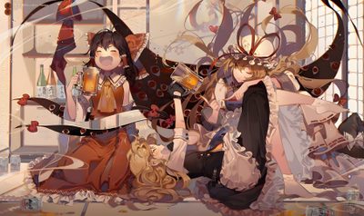 Marisa And Patchouli, Touhou Wallpaper, Touhou Discord Banner, Touhou Banner, Touhou Anime Background, Touhou City, Touhou Painting, Touhou Spaghetti, Touhou Reisen And Tewi Touhou Halloween Marisa And Patchouli, Touhou, Touhou Discord Banner, Touhou Banner, gray