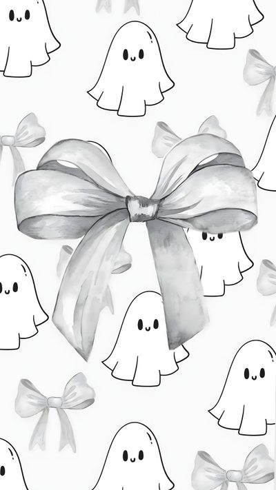 a bunch of ghost heads with bows on them Cute Halloween Bow Preppy Ghost, Aesthetic Ghost, White Halloween Aesthetic, white smoke